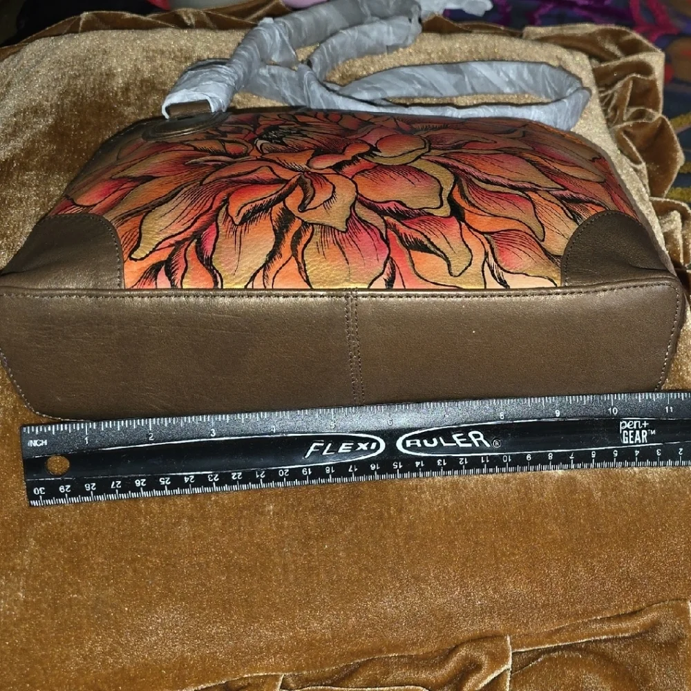 NWT Anuschka Floral Bronze Leather Bag And Matching Coin Purse Set - Picture 10 of 12